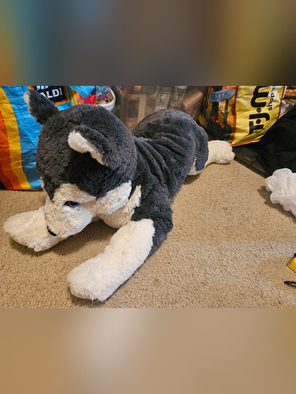 Ikea Livlig Siberian Husky Dog 27” Plush Soft Toy Stuffed Animal Gray Floppy.